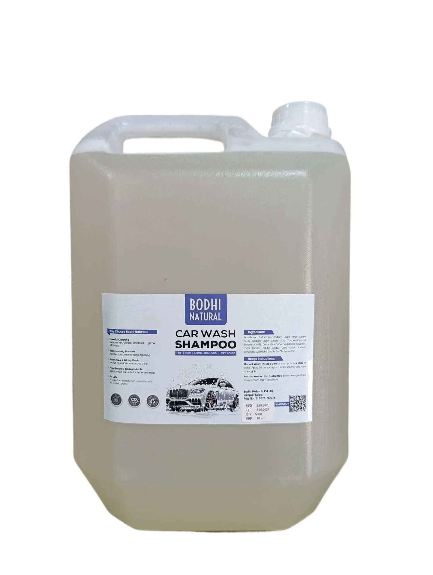 Bodhi Natural Car Wash Shampoo , PH Balanced ( 5 liter - Eco Shop